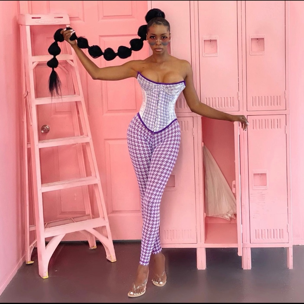 Purple/White Chevron Print Corset Set